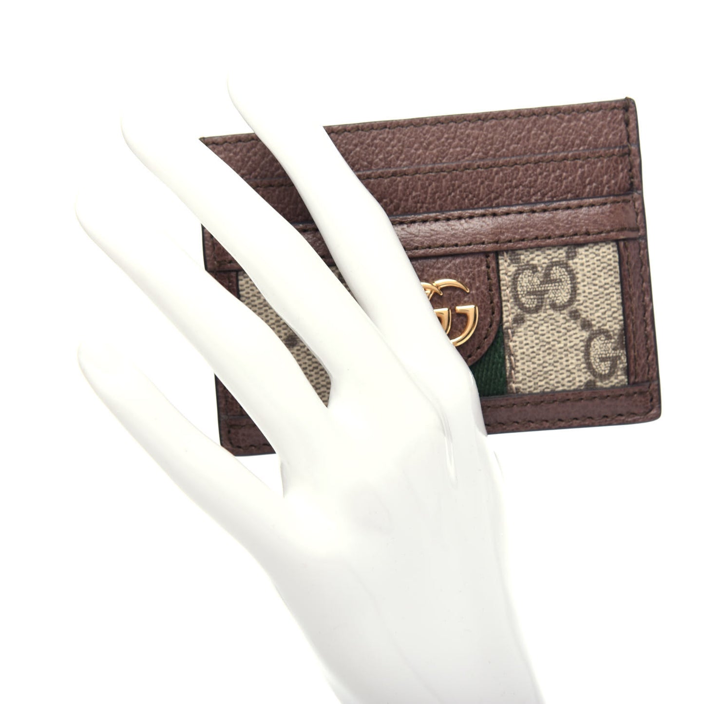 GG Supreme Monogram Textured Dollar Calfskin Ophidia Card Holder Beige Ebony New Acero