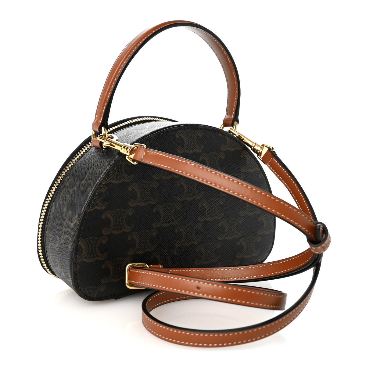 Calfskin Triomphe Canvas Half Moon Case Tan
