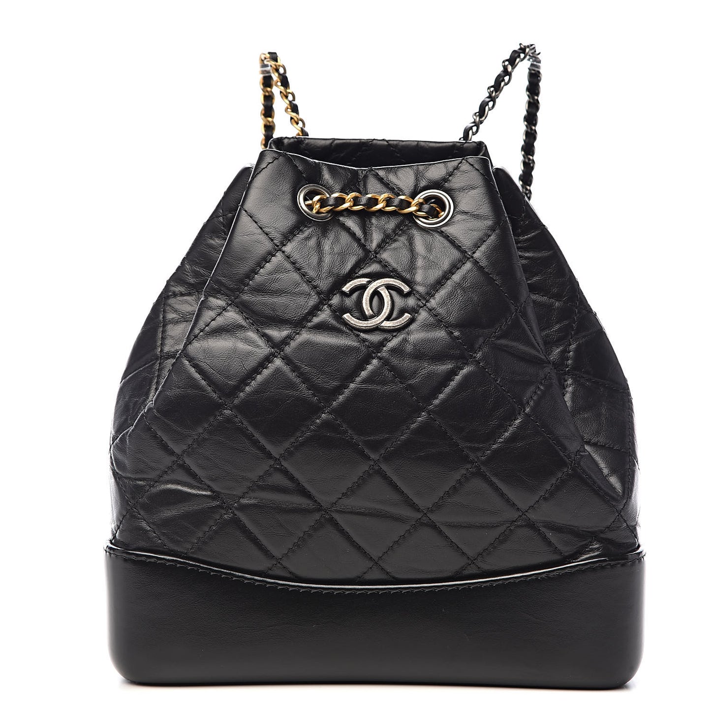 Aged Calfskin Quilted Small Gabrielle Backpack Black