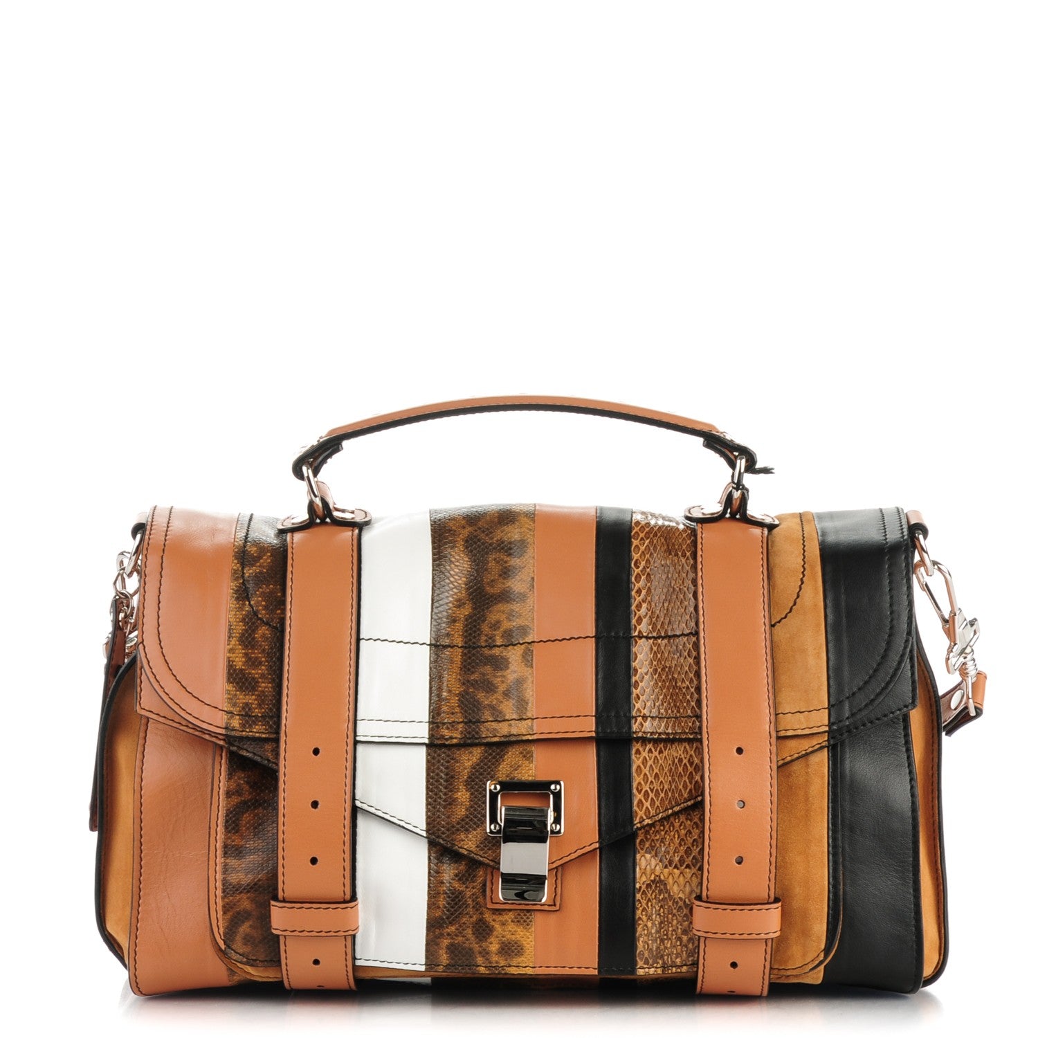 Proenza Schouler Lambskin Lizard Snakeskin Suede Medium PS1 Exotic Stripe Mix Satchel Dune 1 of 8