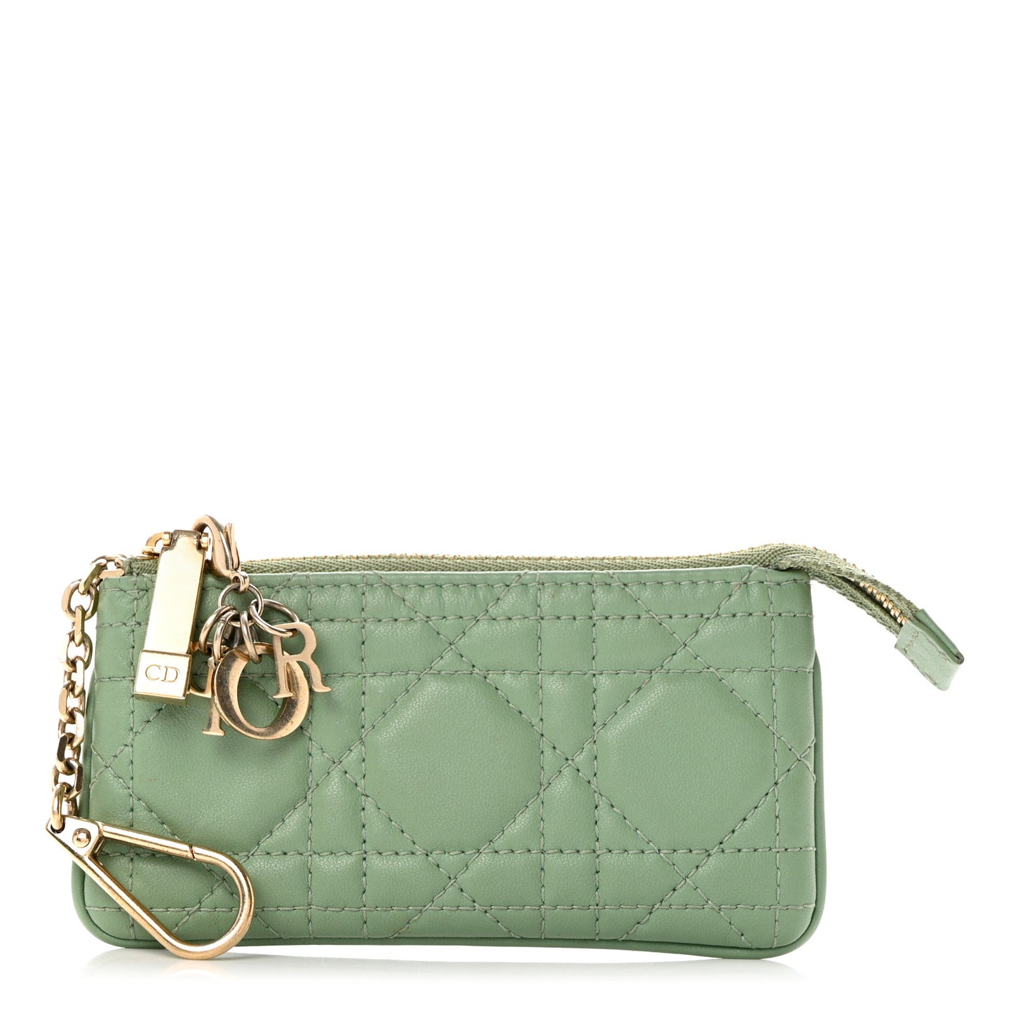 Lambskin Cannage Lady Dior Zipped Key Case Green