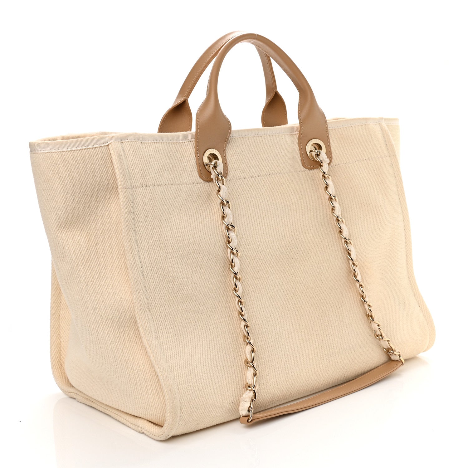Chanel Canvas Pearl Medium Deauville Tote Ecru Beige 3 of 13