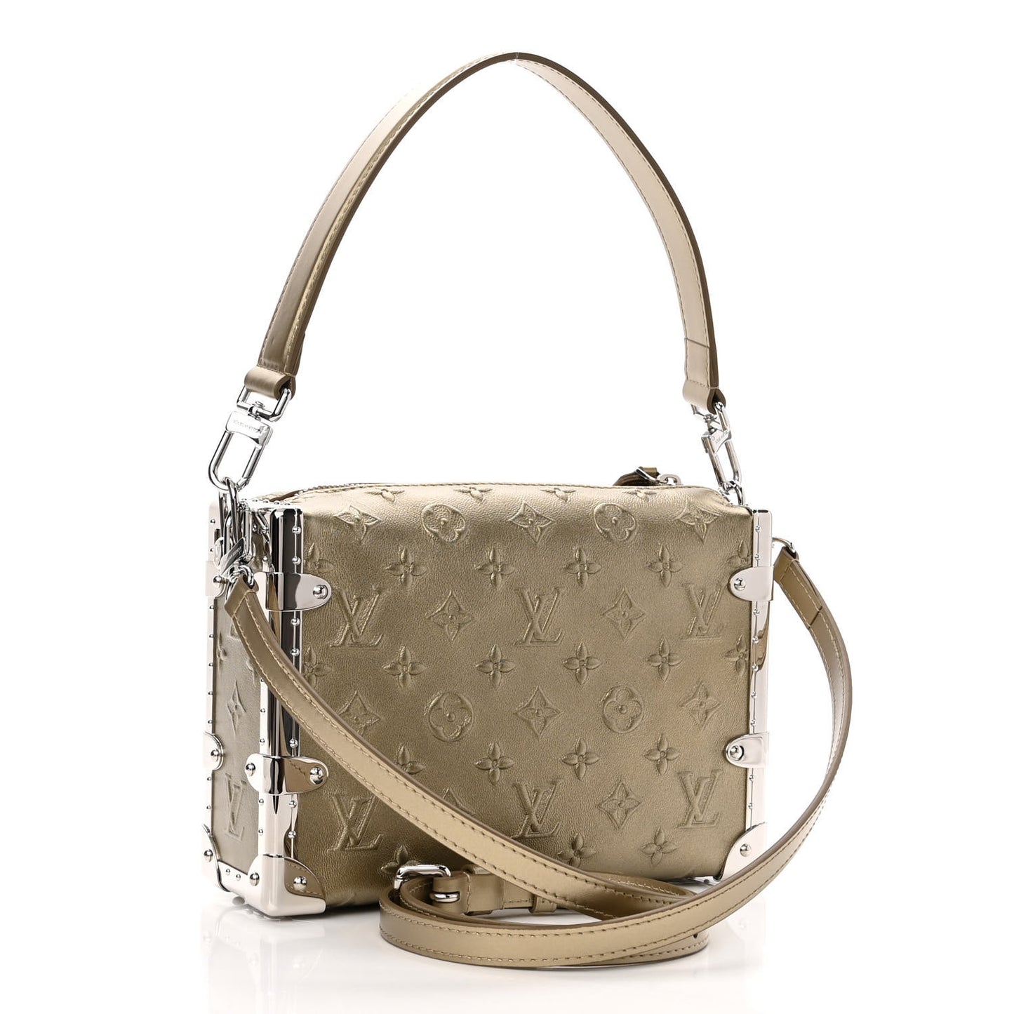 Calfskin Debossed Monogram Side Trunk Light Gold