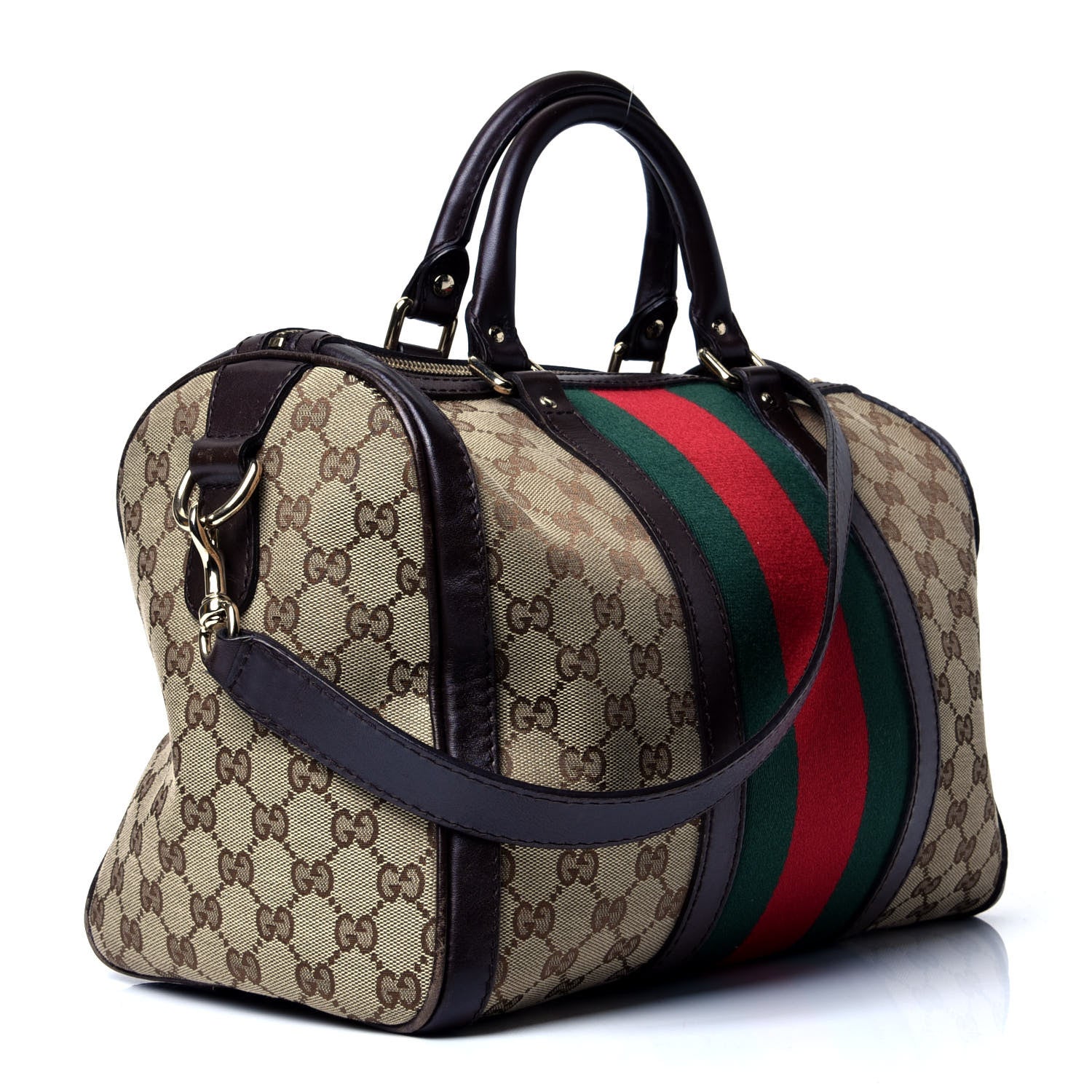 Gucci Monogram Vintage Web Medium Boston Dark Brown 2 of 4
