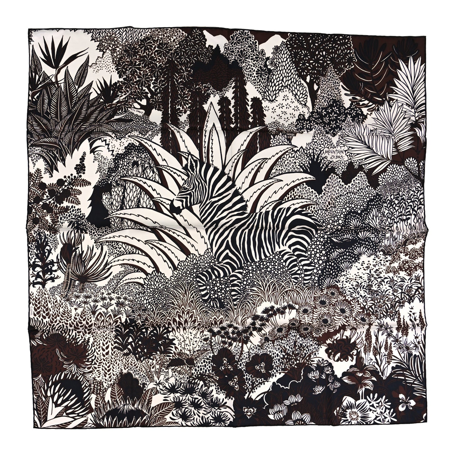 Silk Mountain Zebra Scarf 90 Marron Black White