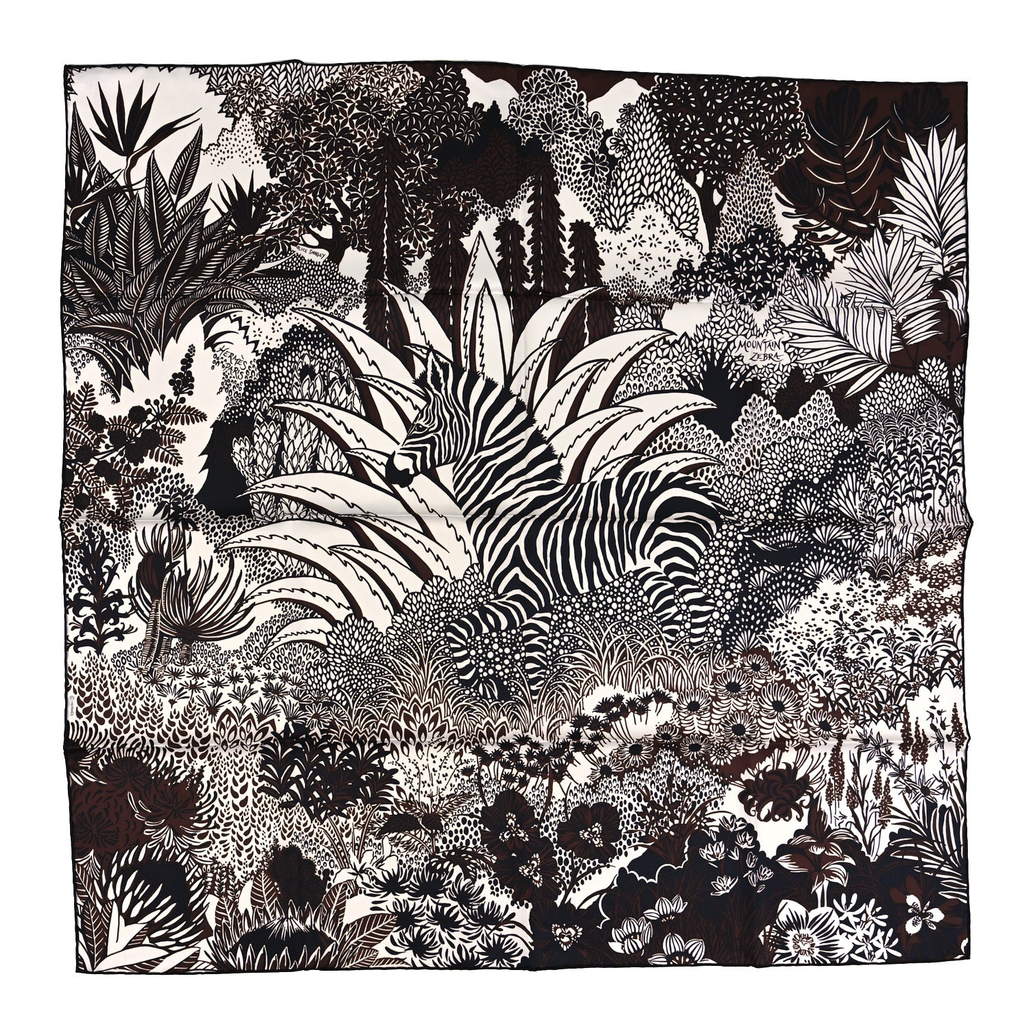 Hermes Silk Mountain Zebra Scarf 90 Marron Black White 1 of 5