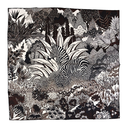 Hermes Silk Mountain Zebra Scarf 90 Marron Black White 1 of 5