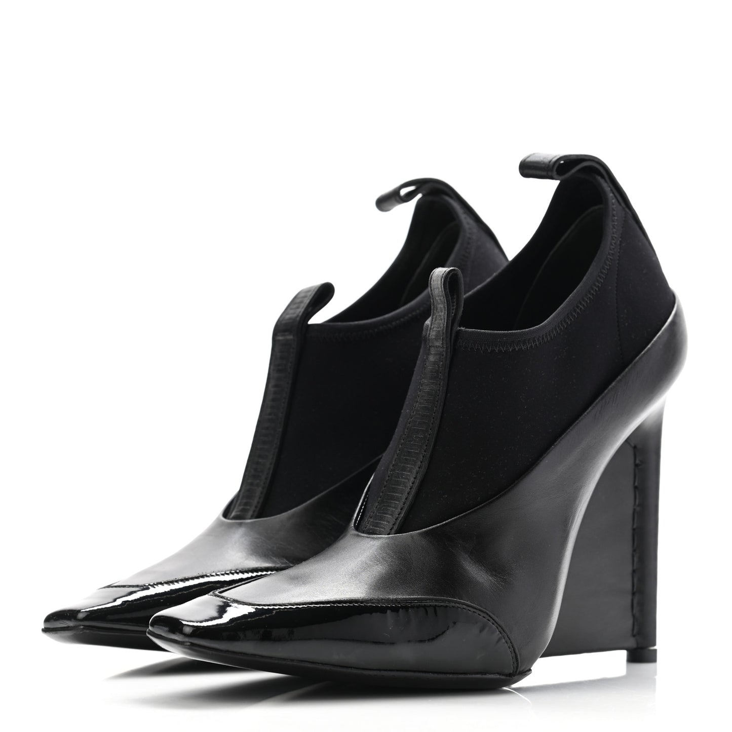 Neoprene Patent Calfskin Scuba Wedge Ankle Boots 38.5 Black