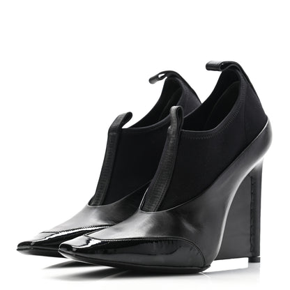 Balenciaga Neoprene Patent Calfskin Scuba Wedge Ankle Boots 38.5 Black 3 of 10