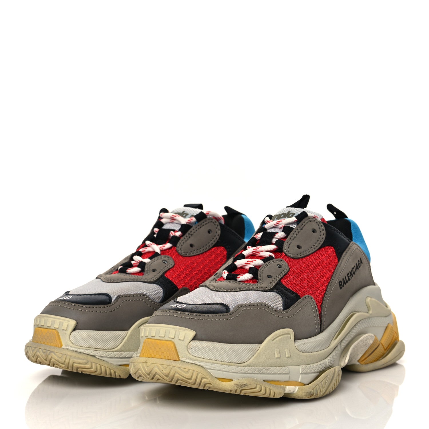 Balenciaga Mesh Nubuck Mens Triple S Sneakers 40 Bleu Gris Rouge 3 of 9