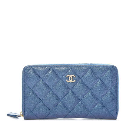 Chanel Iridescent Caviar Quilted Medium Zip Around Wallet Dark Blue 1 of 11