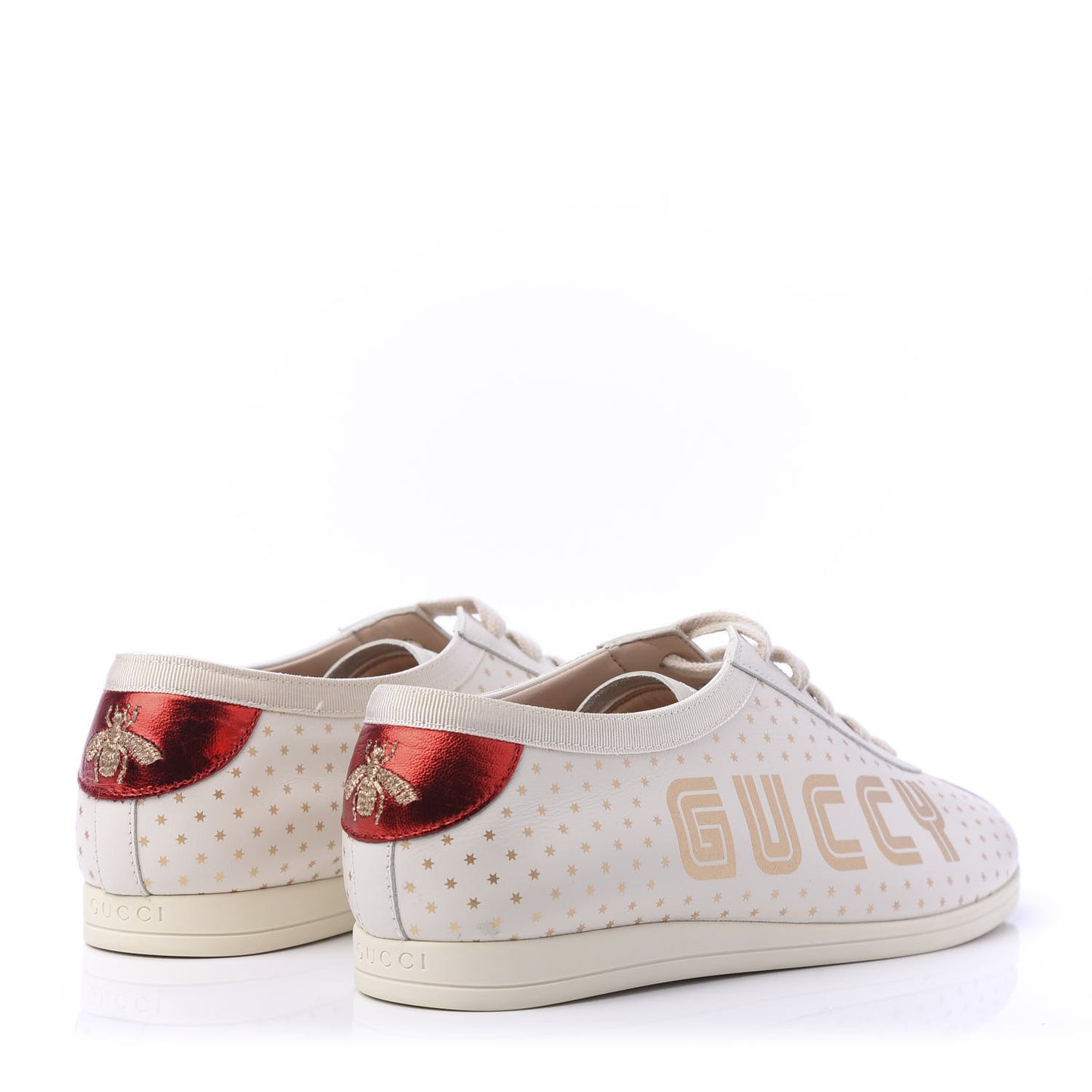 X SEGA Calfskin GUCCY Stars Womens Falacer Sneakers 37.5 White