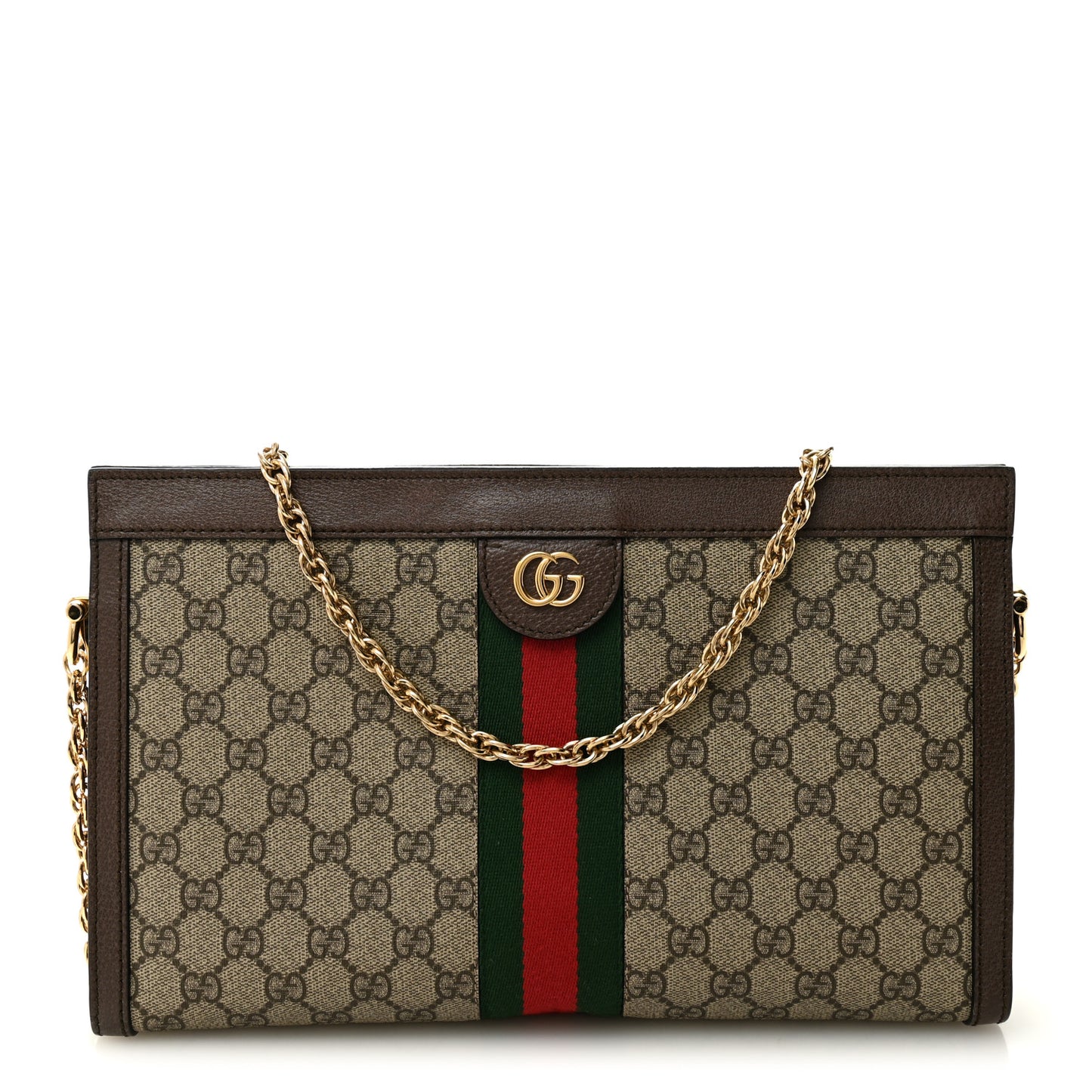 GG Supreme Monogram Web Medium Ophidia Chain Shoulder Bag Brown