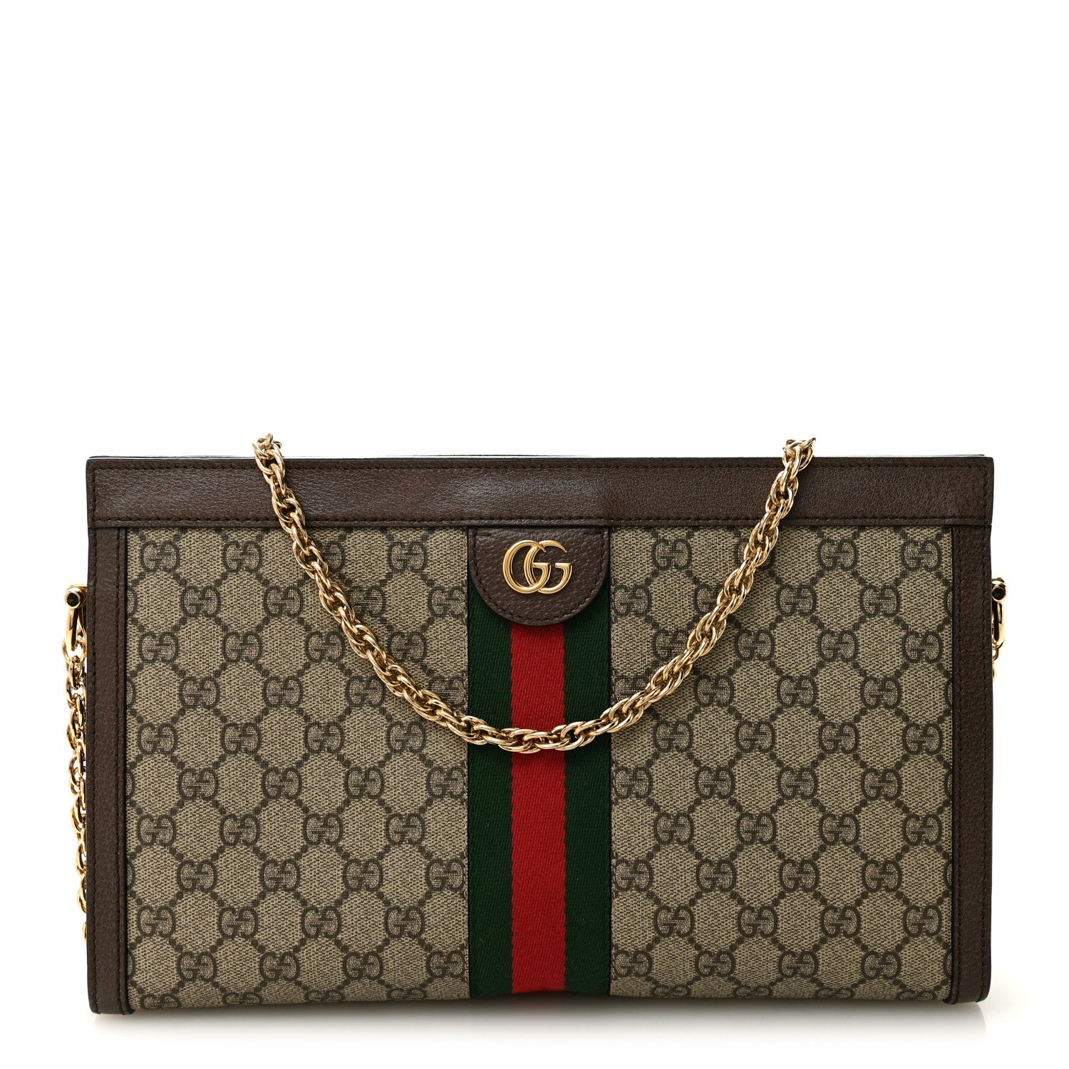 Gucci GG Supreme Monogram Web Medium Ophidia Chain Shoulder Bag Brown 1 of 10