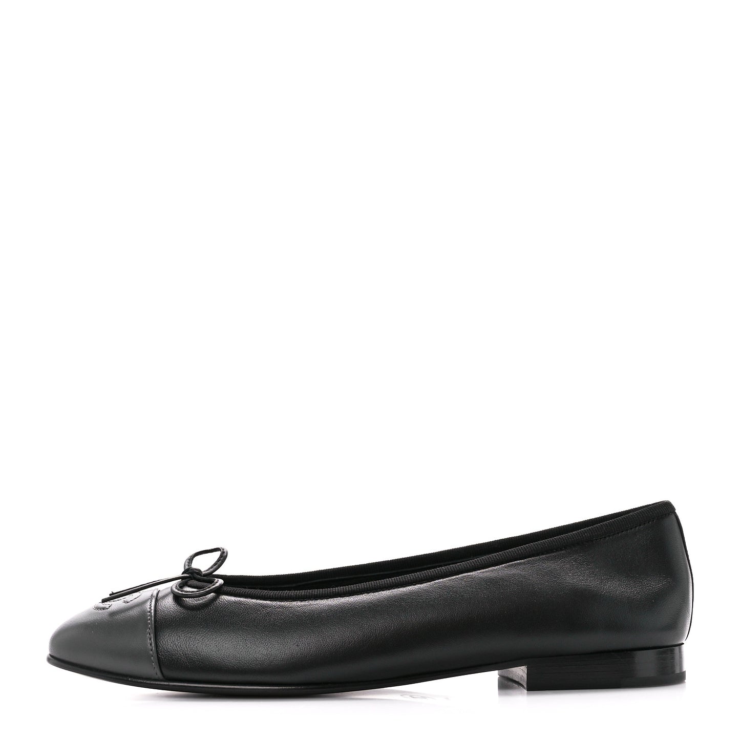 Lambskin Cap Toe Ballerina Flats 38.5 Black Grey