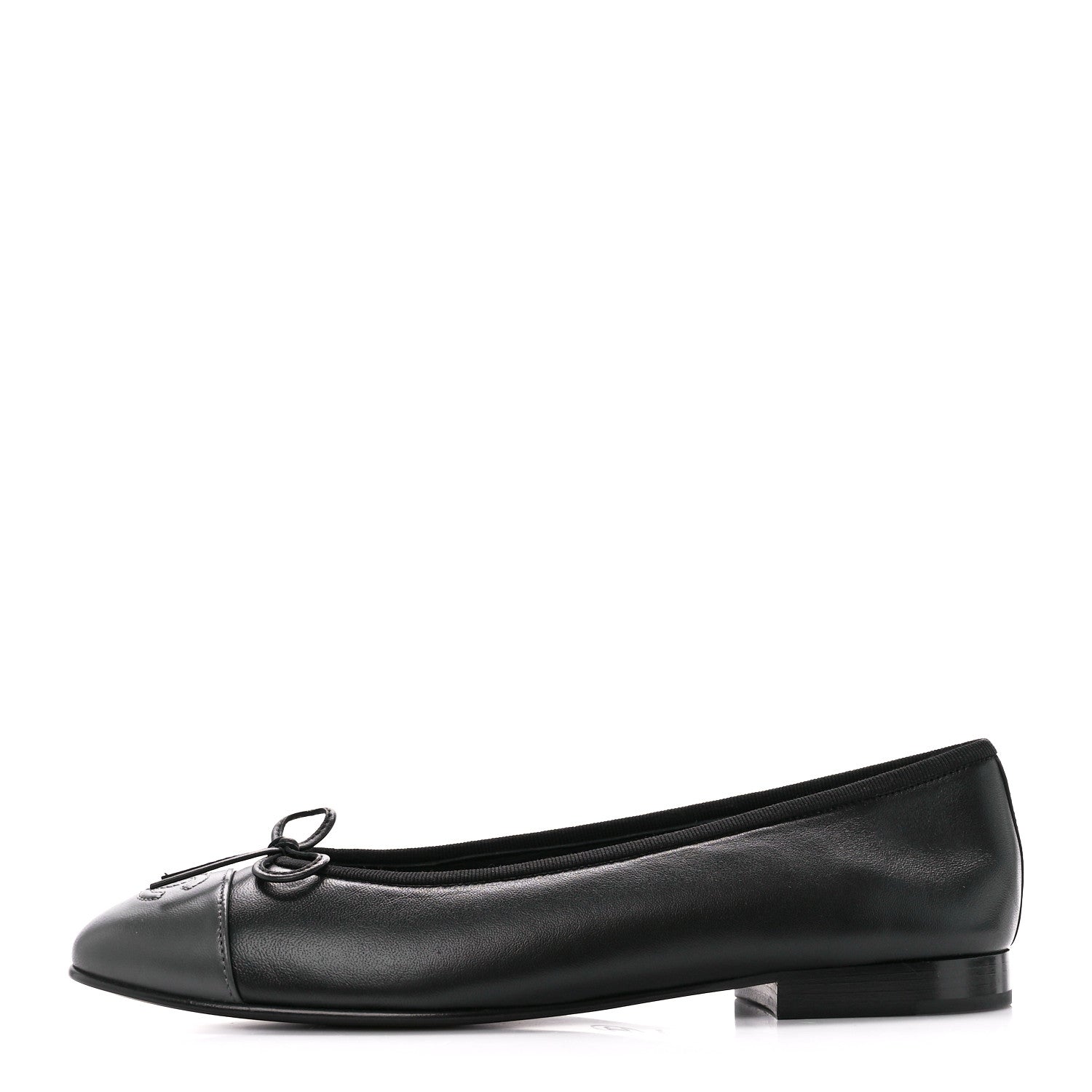 Chanel Lambskin Cap Toe Ballerina Flats 38.5 Black Grey 1 of 9