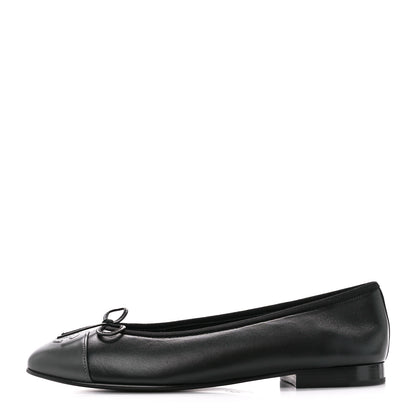 Chanel Lambskin Cap Toe Ballerina Flats 38.5 Black Grey 1 of 9