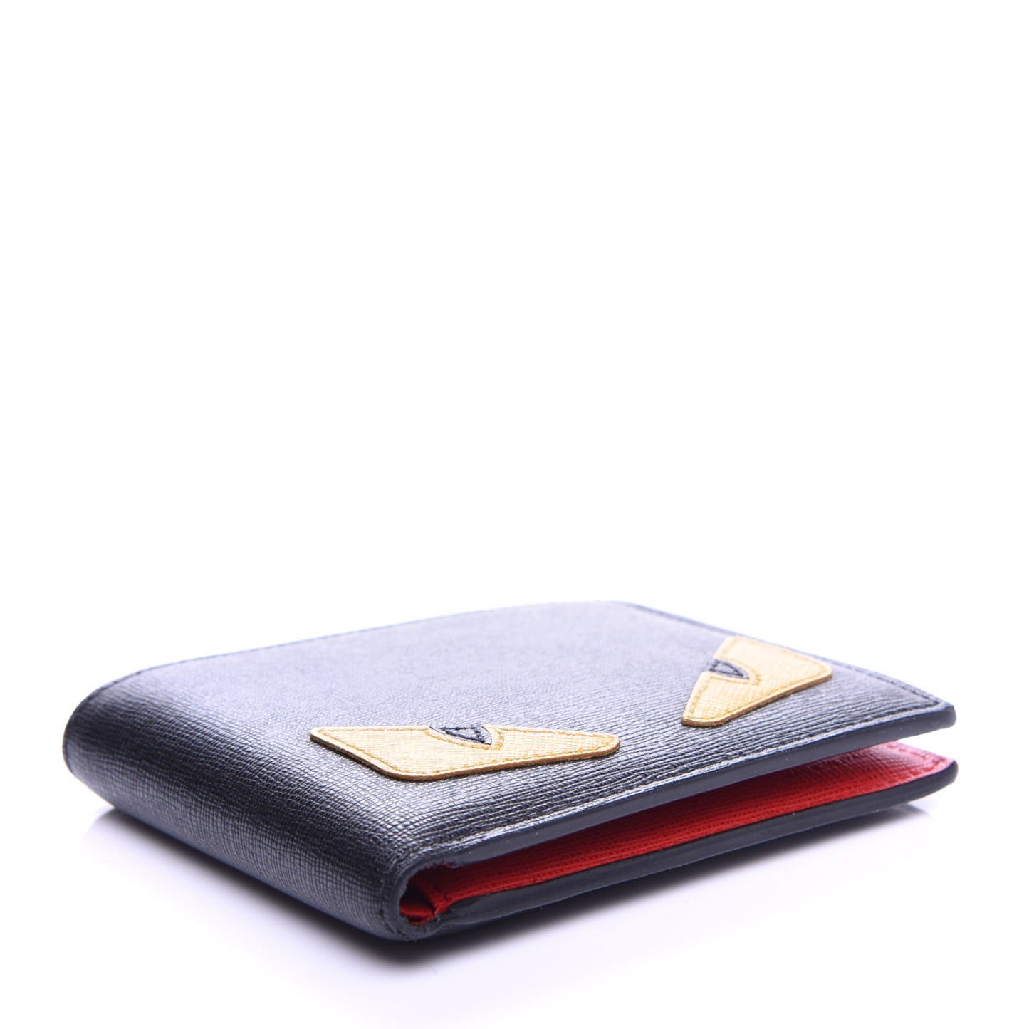 Vitello Elite Monster Eyes Inlay Bi-Fold Wallet Black Giallo Rosso