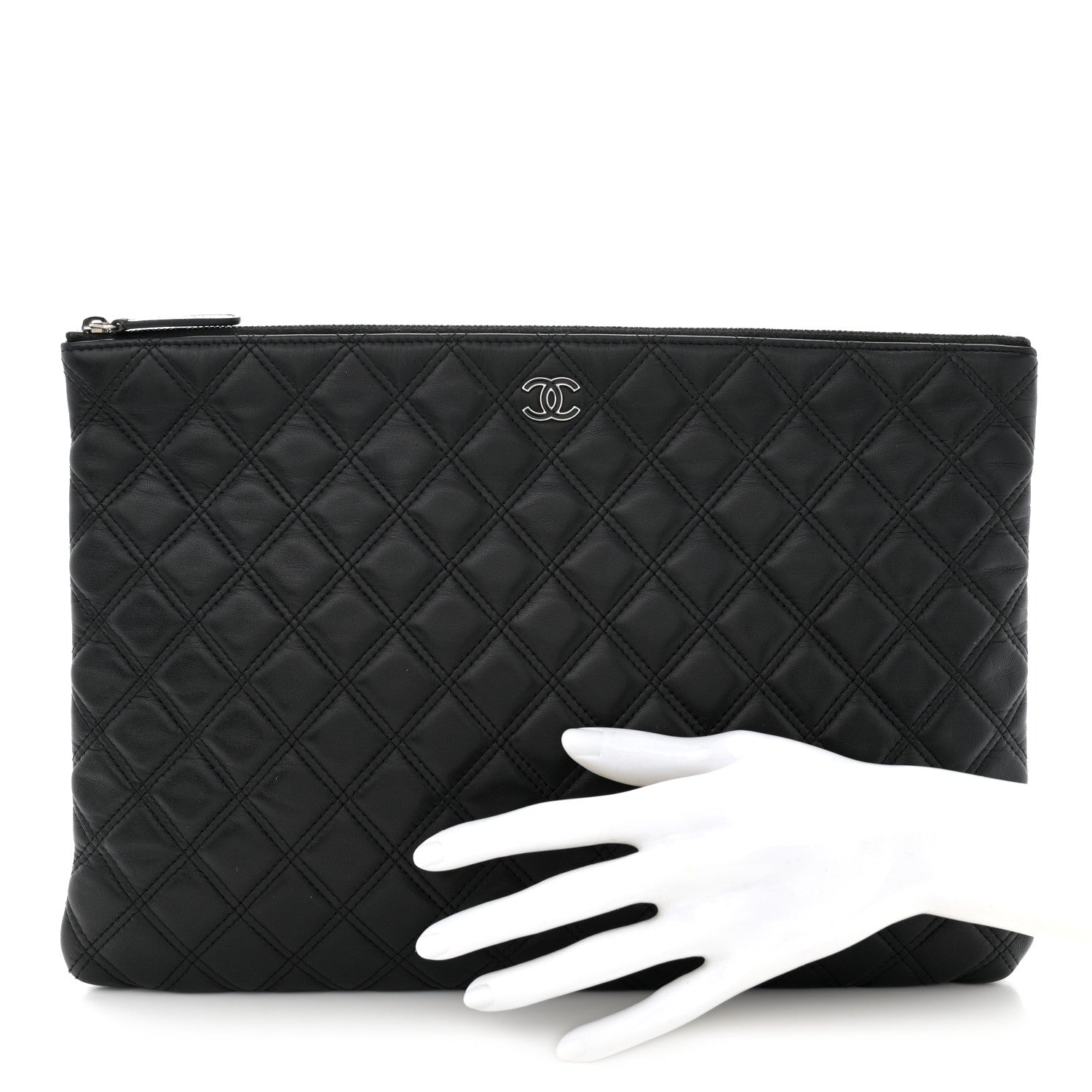 Chanel Lambskin Double Stitch Quilted Large Cosmetic Case Black 2 of 12