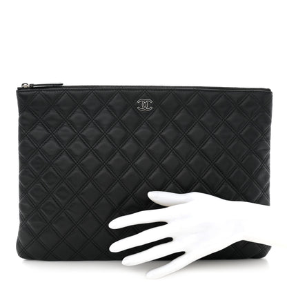 Chanel Lambskin Double Stitch Quilted Large Cosmetic Case Black 2 of 12