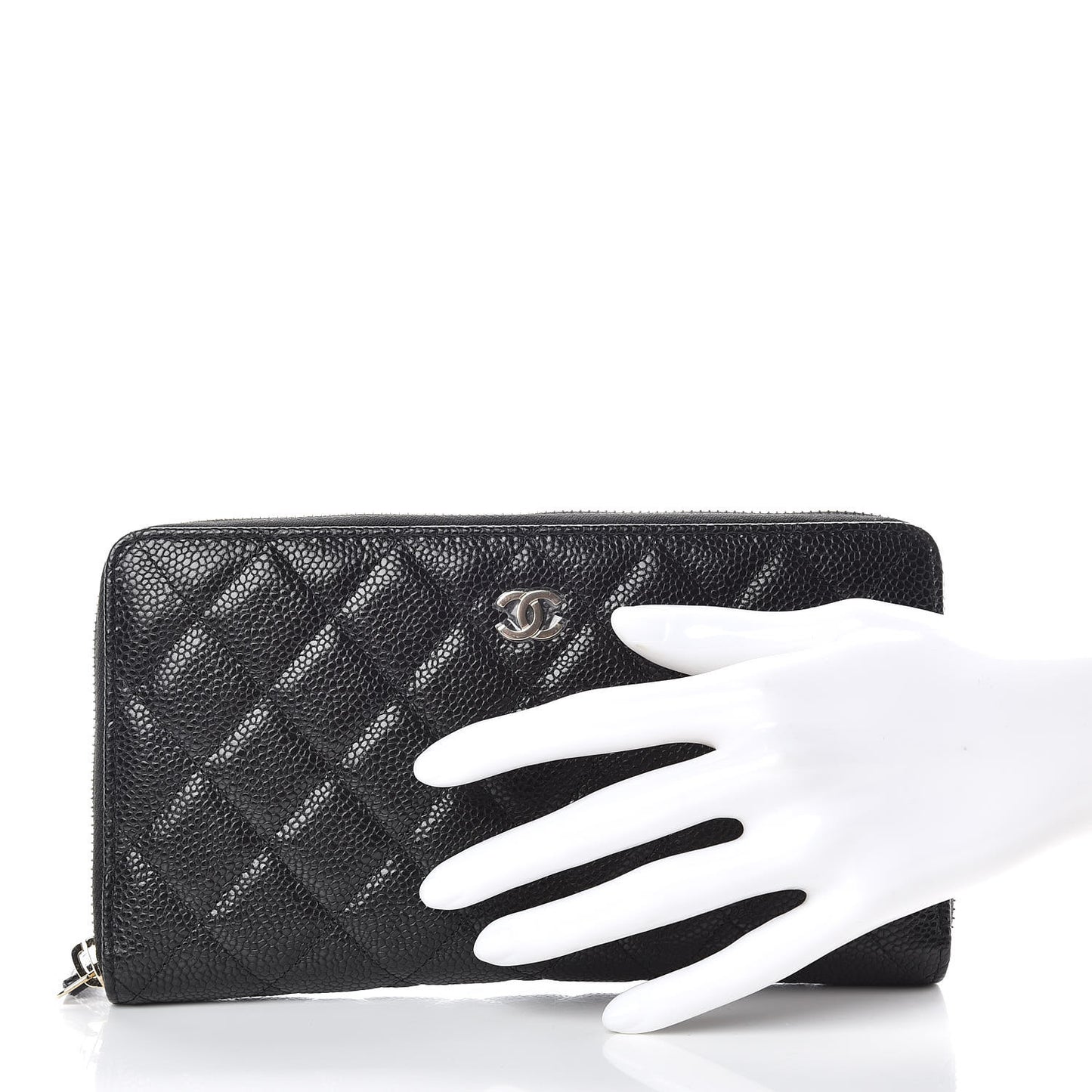 Caviar Quilted Large Zip Around Organizer Wallet Black