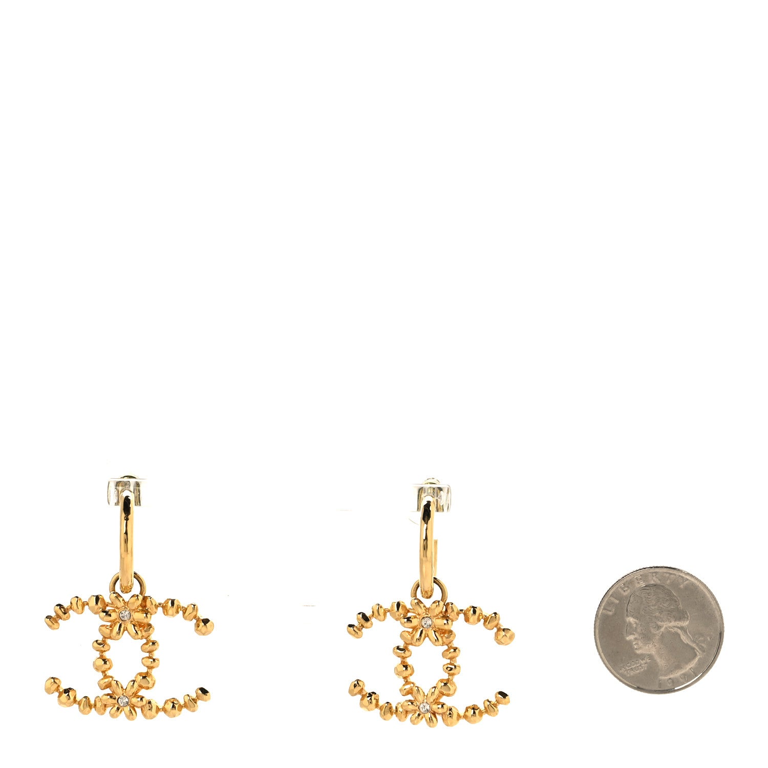 Chanel Metal Crystal CC Hoop Drop Earrings Gold 2 of 5