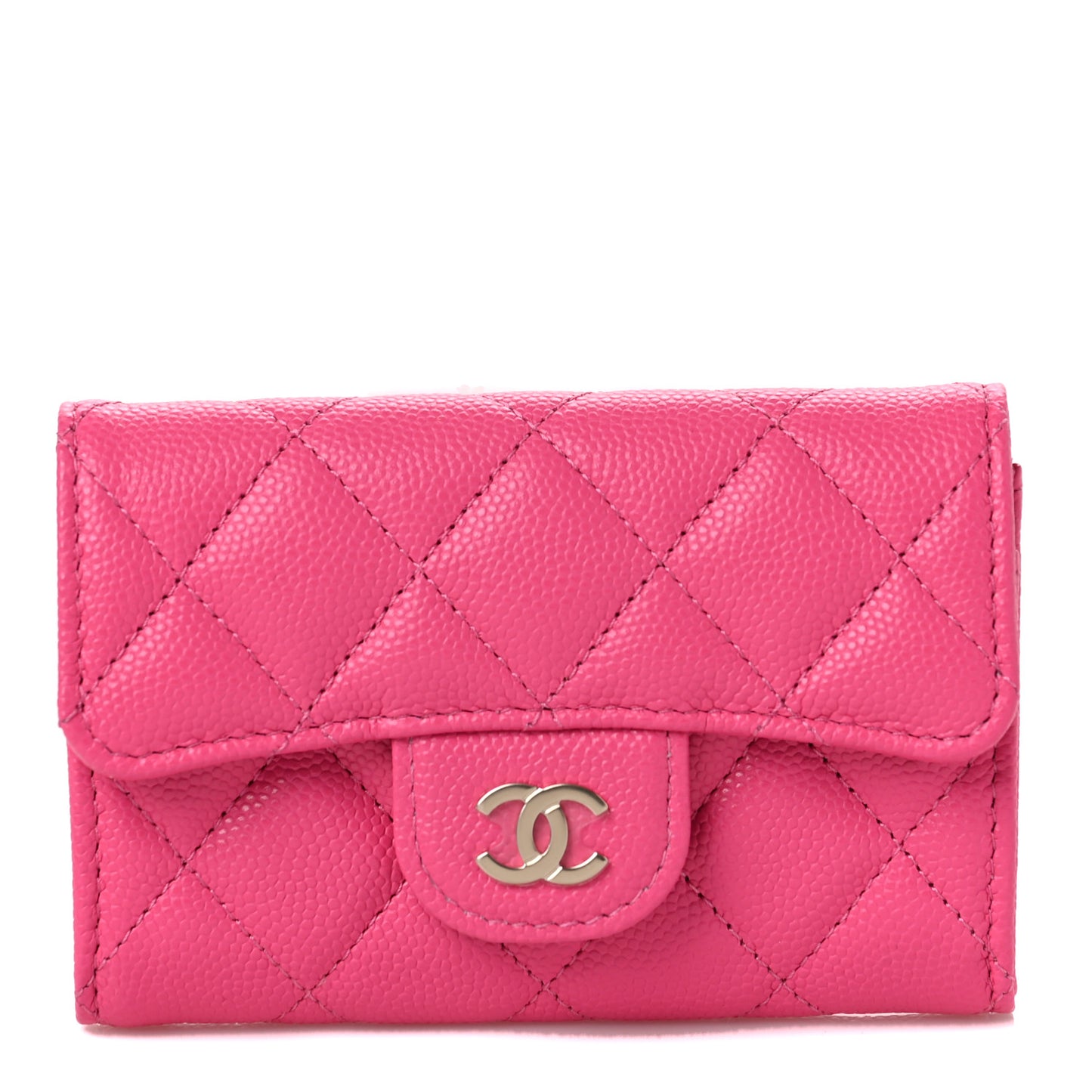 Caviar Quilted Flap Card Holder Wallet Pink