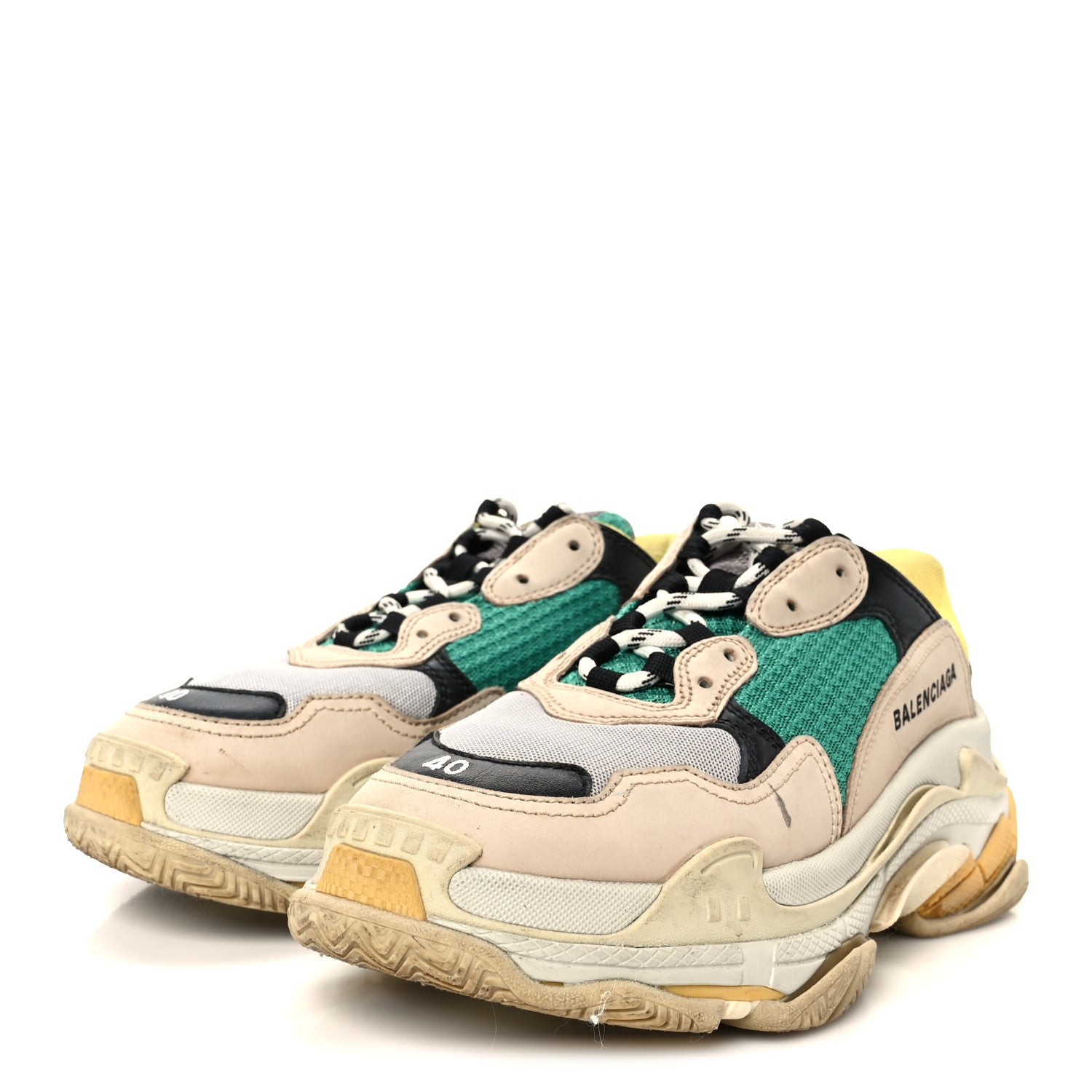 Balenciaga Fabric Mesh Womens Triple S Sneakers 40 Jaune Beige Vert Black Gris 4 of 8