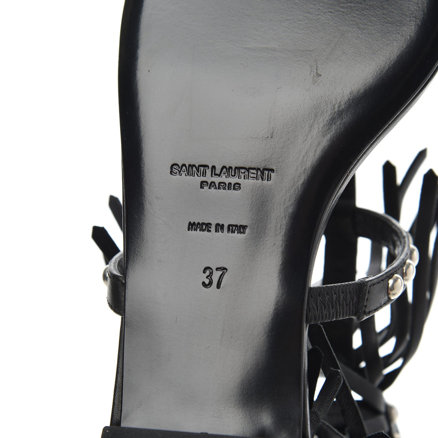 Calfskin Studded Fringe Cyuko Sandals 37 Black