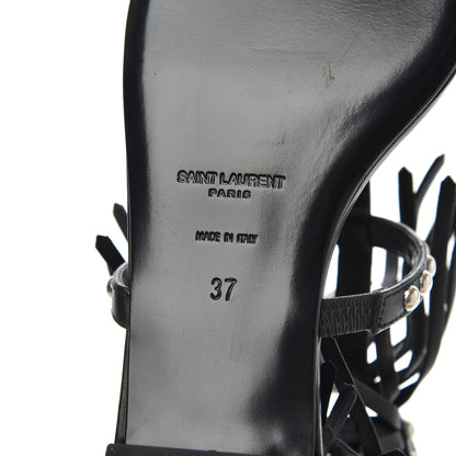 Saint Laurent Calfskin Studded Fringe Cyuko Sandals 37 Black 7 of 18