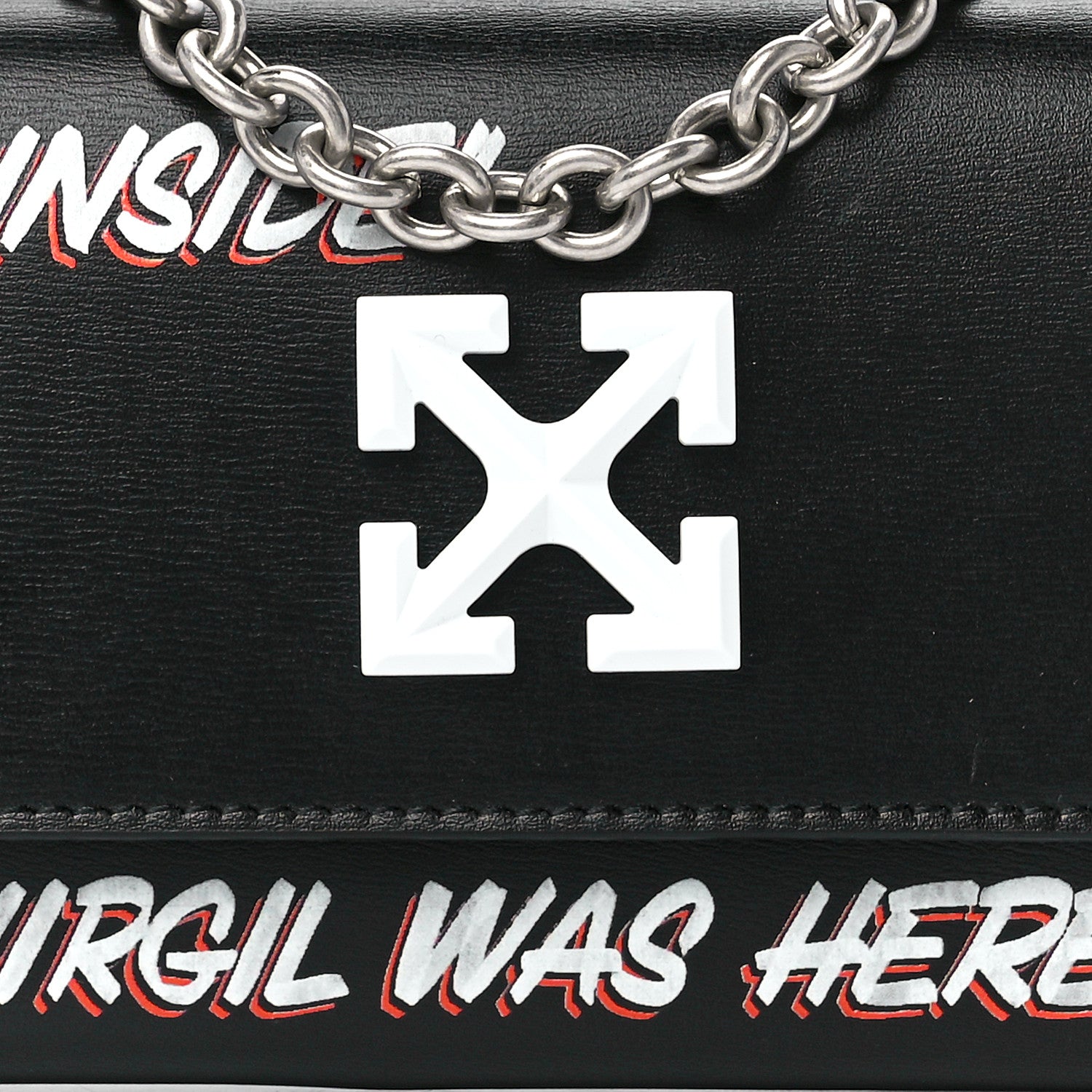 Off-White Calfskin Jitney Logo Flap Wallet On Chain Black 7 of 10