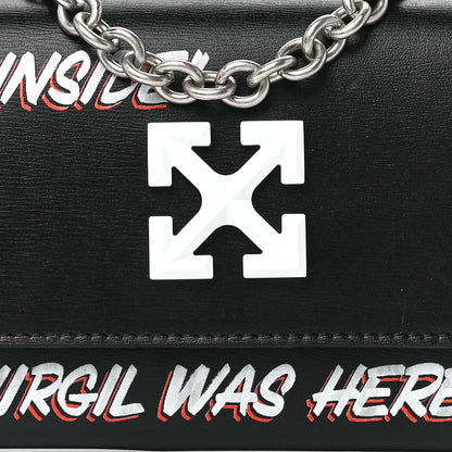 Off-White Calfskin Jitney Logo Flap Wallet On Chain Black 7 of 10