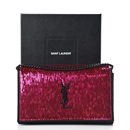 Saint Laurent Paillette Suede Monogram Kate Chain Wallet Pink Black 10 of 10