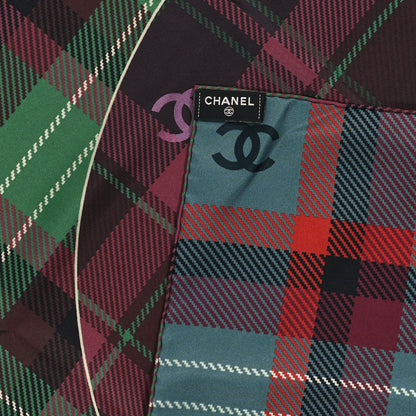 Chanel Silk Tartan CC Scarf Green Purple 3 of 3
