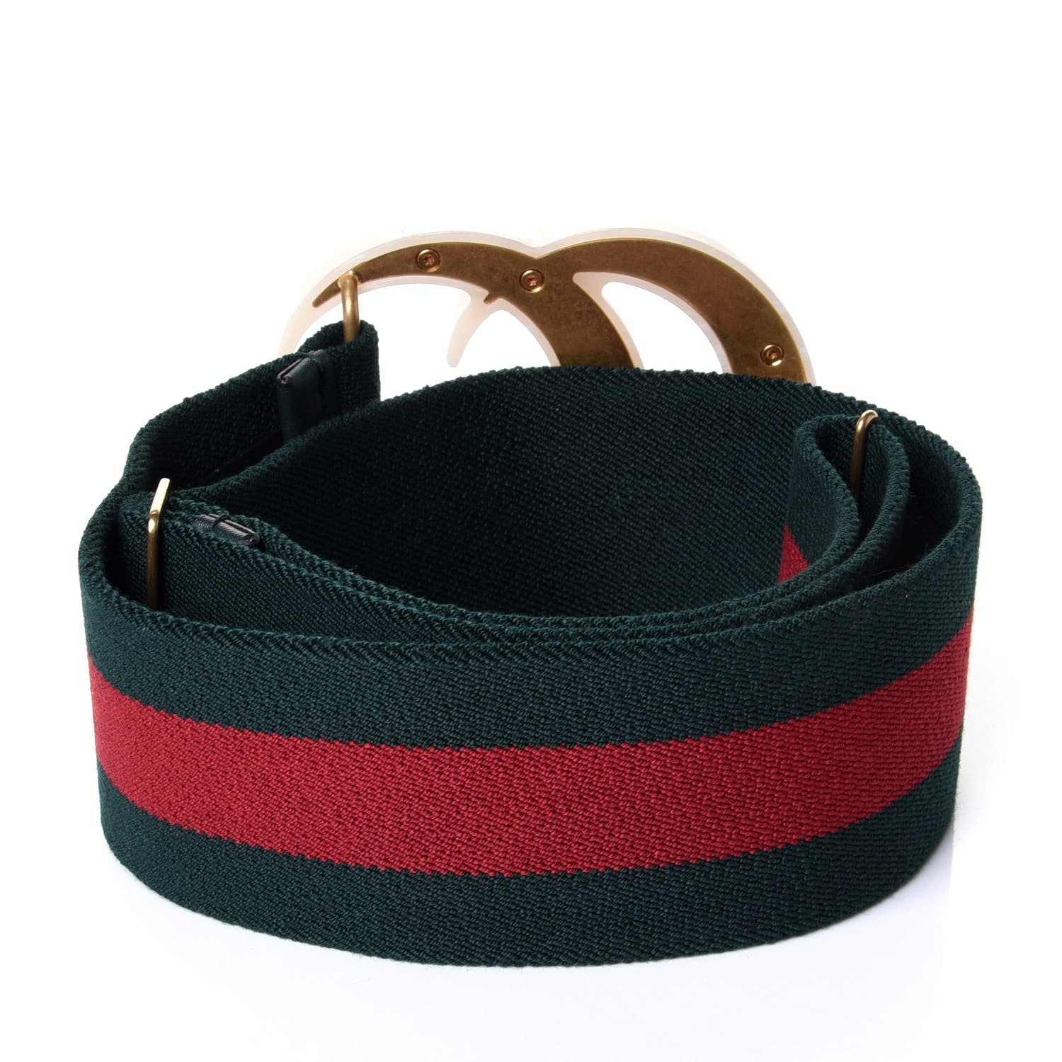 Gucci Elastic Web Crystal Embellished Plexiglass GG Marmont Belt 80 32 Red Green 2 of 4
