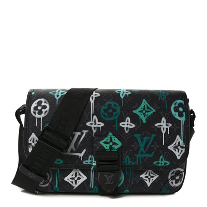 Louis Vuitton Monogram Eclipse LV Graffiti Archy Messenger MM Green Lights 1 of 9