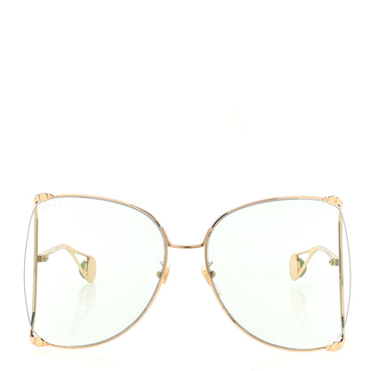 Gucci Oversized Round Sunglasses GG0252S Gold Green 2 of 8