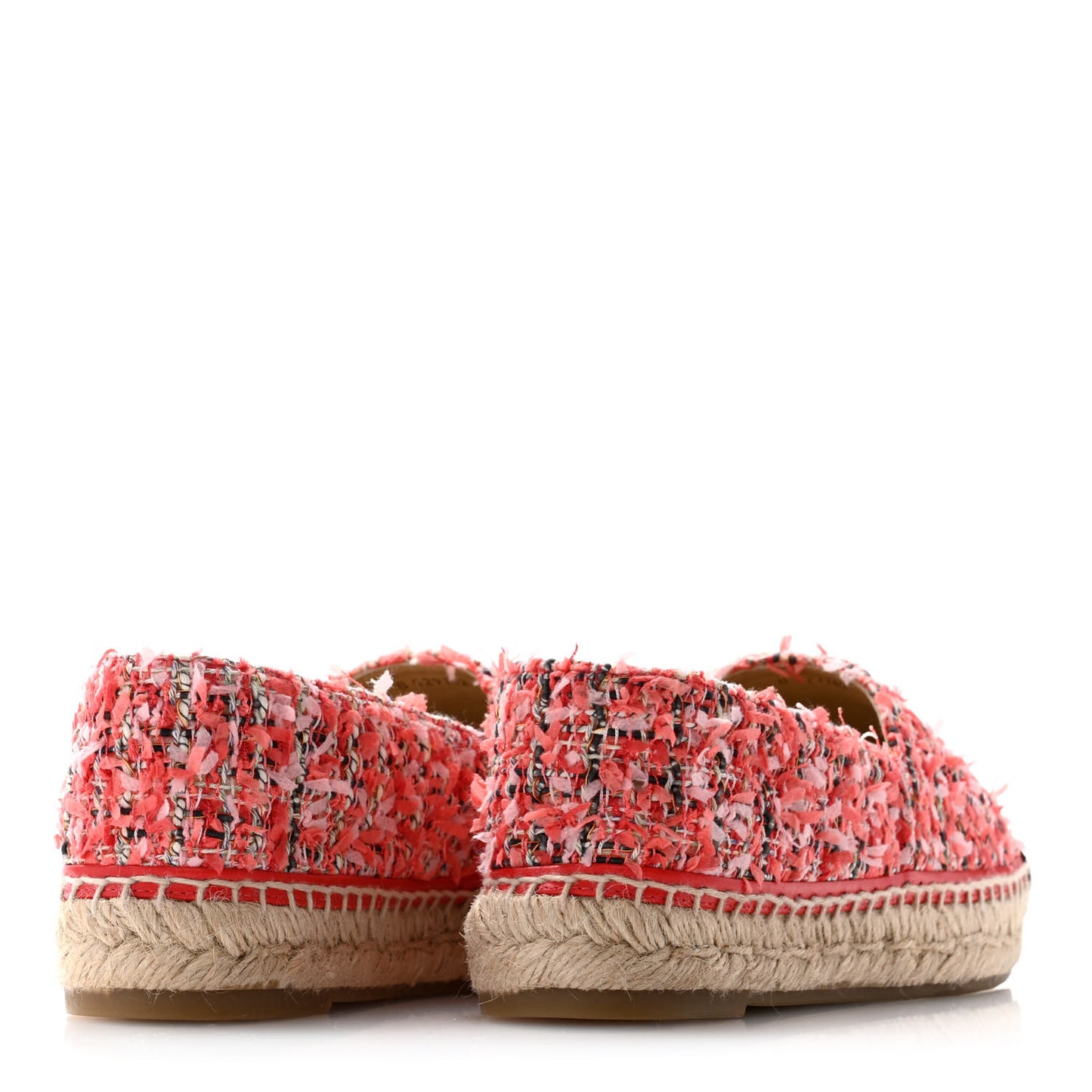 Tweed Grosgrain CC Espadrilles 38 Coral Red Pink Black