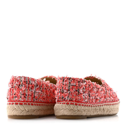 Chanel Tweed Grosgrain CC Espadrilles 38 Coral Red Pink Black 4 of 9