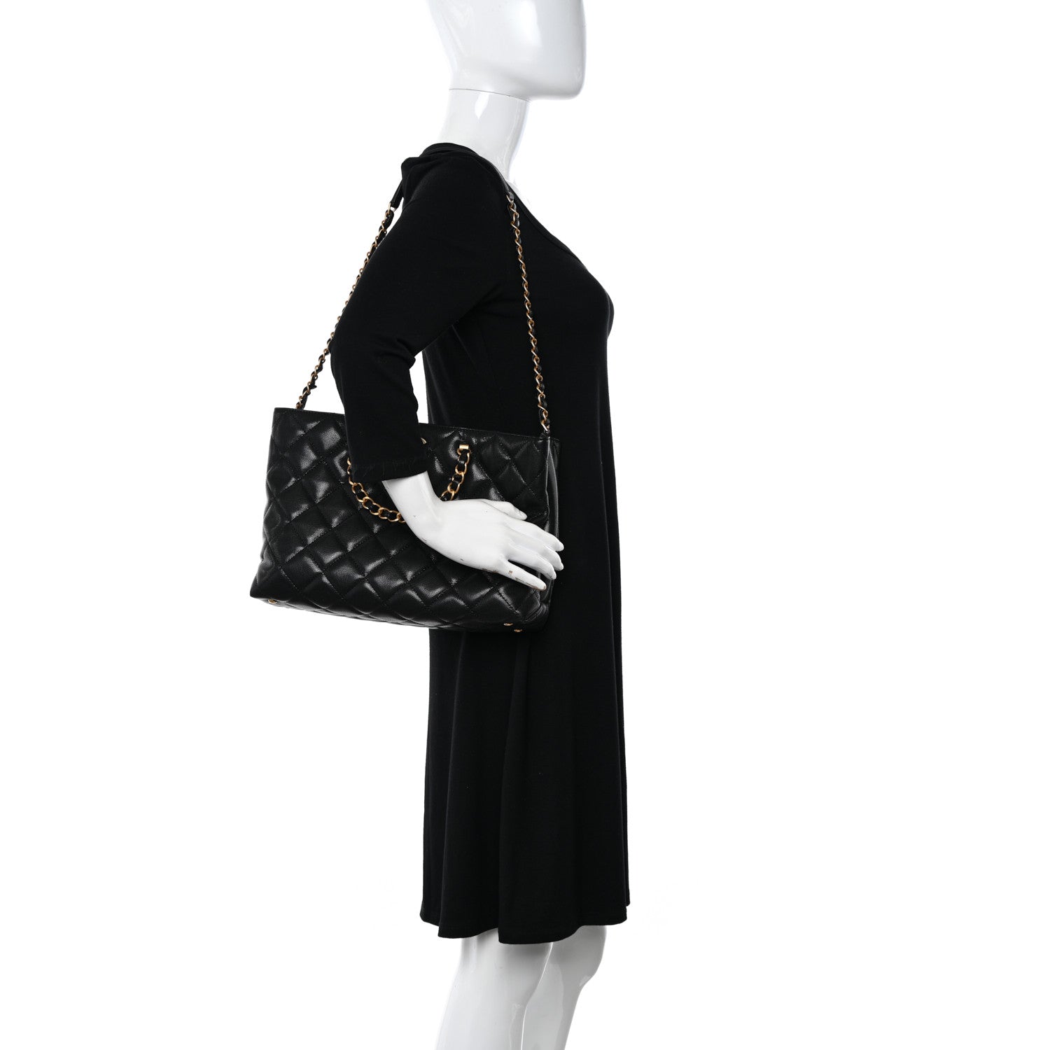 Chanel Shiny Caviar Quilted Chain Handle Shopping Tote Black 2 of 12