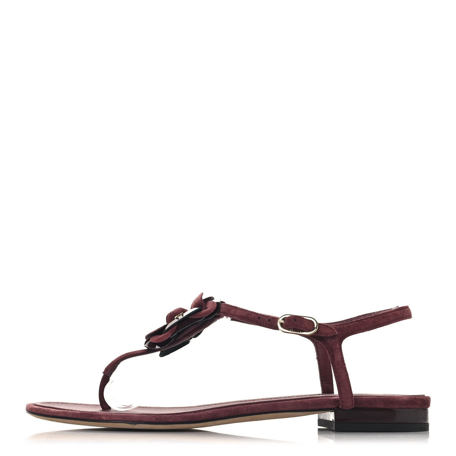 Chanel Suede Calfskin Camellia Thong Sandals 39.5 Burgundy 1 of 8
