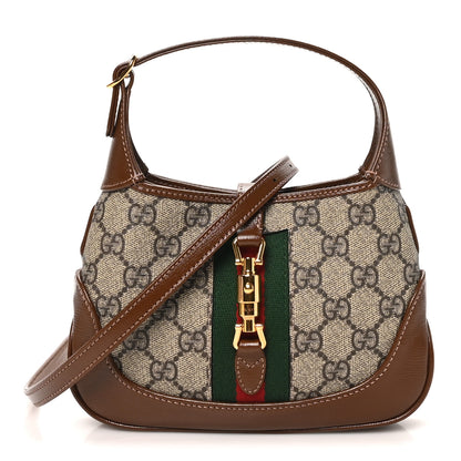 Gucci GG Supreme Monogram Azalea Calfskin Web Mini Jackie 1961 Hobo Beige Ebony Brown Sugar 1 of 9
