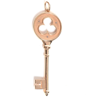 Tiffany 18K Rose Gold Diamond Clover Key Pendant 3 of 4