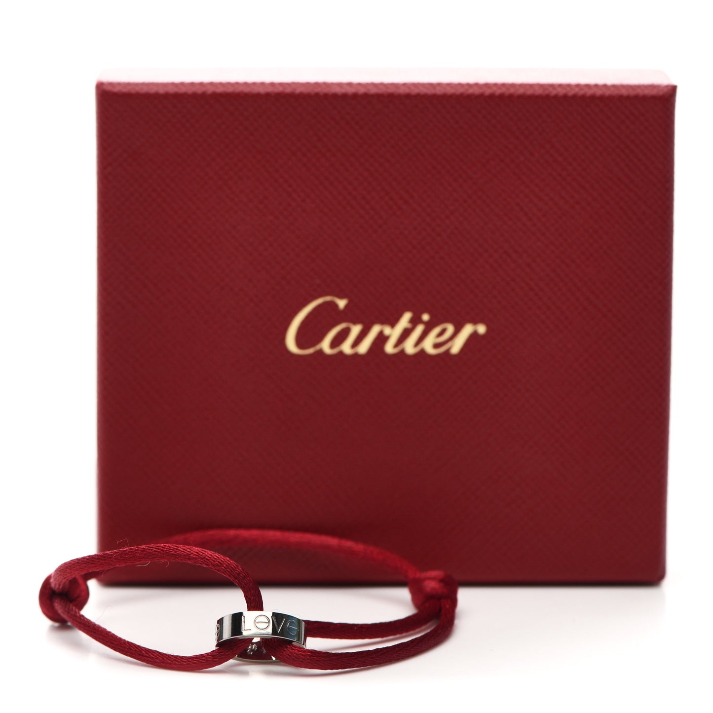 18K White Gold Charity LOVE Adjustable Cord Bracelet Red