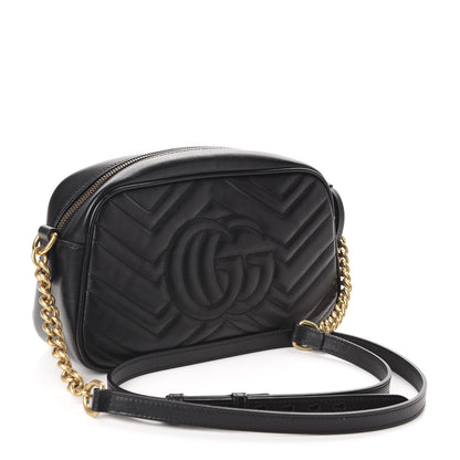 Gucci Calfskin Matelasse Small GG Marmont Chain Shoulder Bag Black 3 of 13