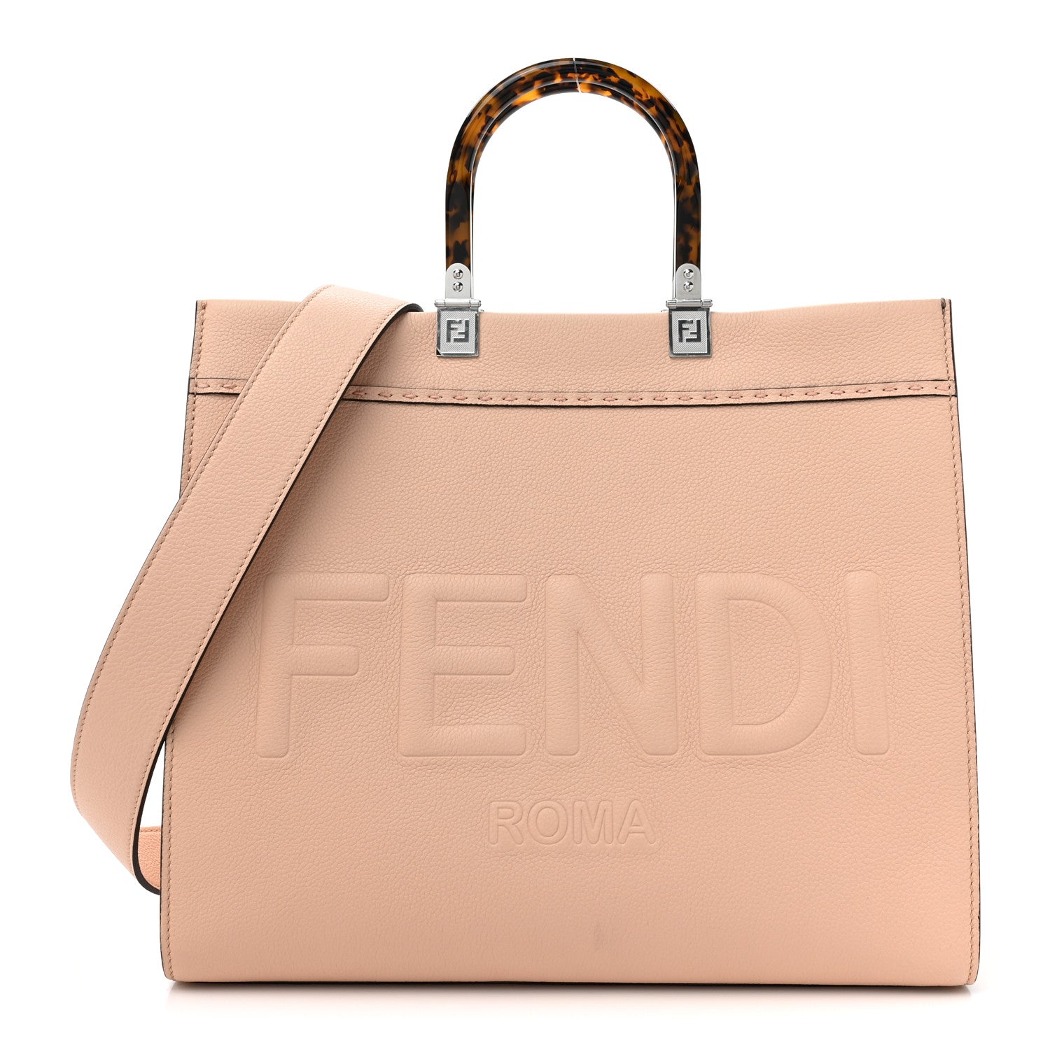 Fendi Vitello King Plexiglass Logo Embossed Medium Fendi Sunshine Shopper Tote Light Rose 1 of 14
