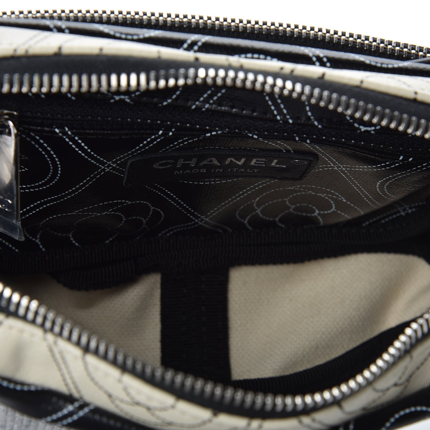 Coated Canvas Calfskin Camellia Printed Case Black Beige