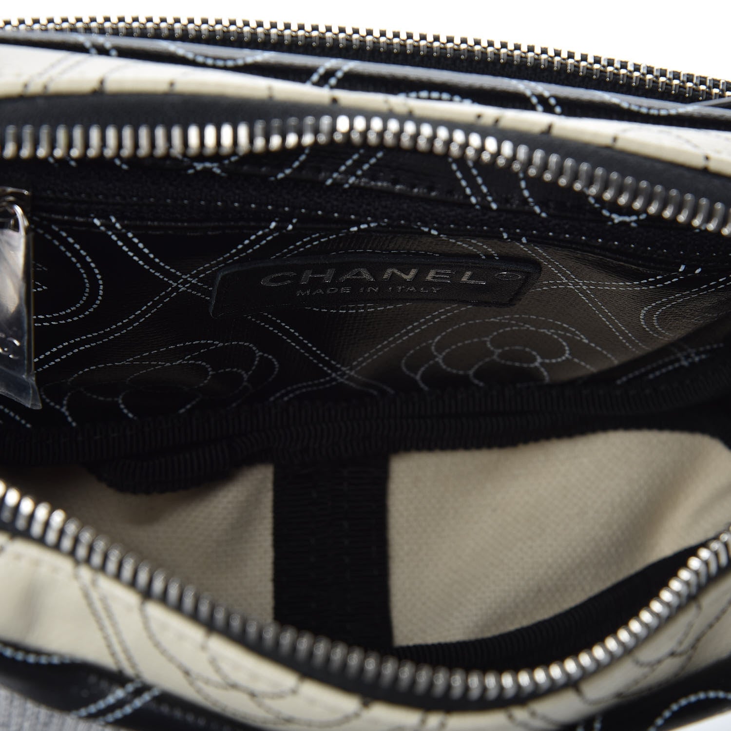 Chanel Coated Canvas Calfskin Camellia Printed Case Black Beige 6 of 9