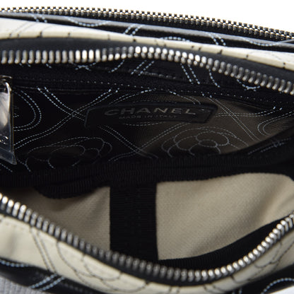 Chanel Coated Canvas Calfskin Camellia Printed Case Black Beige 6 of 9