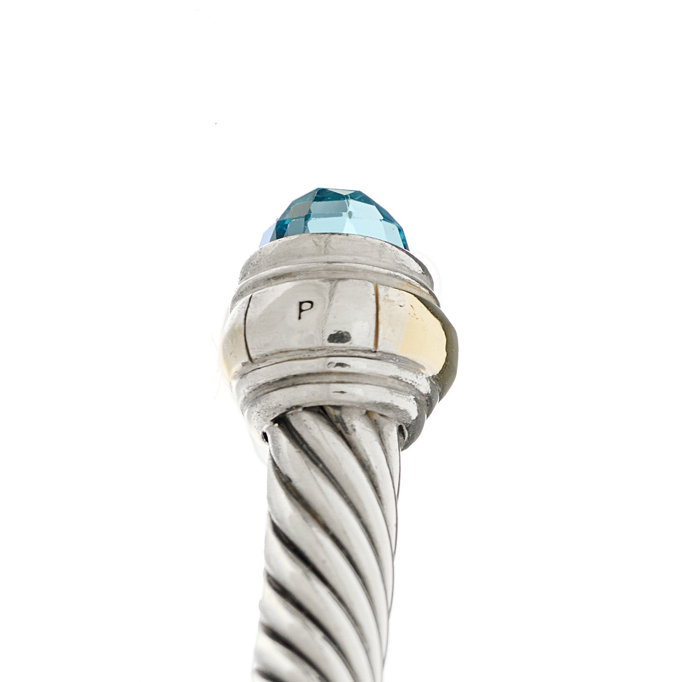 David Yurman Sterling Silver 14K Yellow Gold Blue Topaz 5mm Cable Classics Bracelet 4 of 4